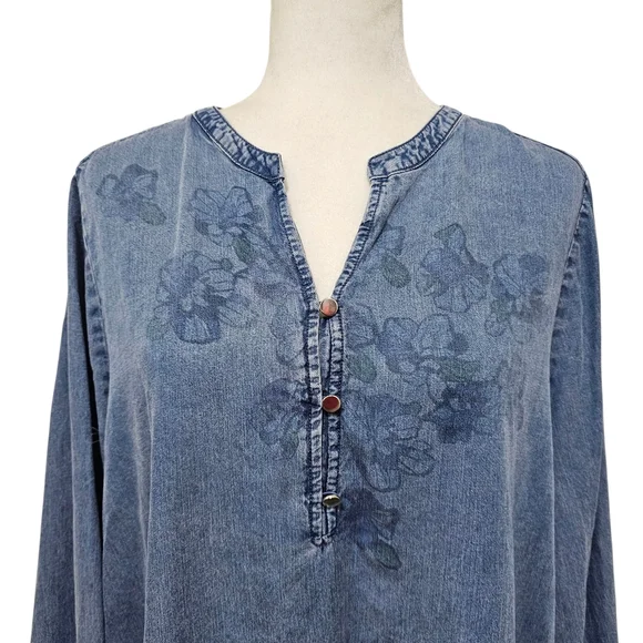 Chicos Chambray Pullon Blouse Loosefit Flowy Women's XL - Picture 2 of 9
